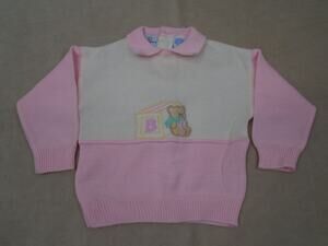 Vintage 90s Baby Kisses Infants Sweater Top Pink Teddy Bear Toy Block 6-9 Months
